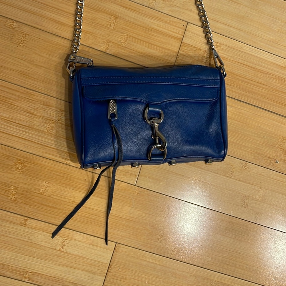 Women Blue Rebecca Minkoff Leather Crossbody Bag Preloved Chain/leather Strap